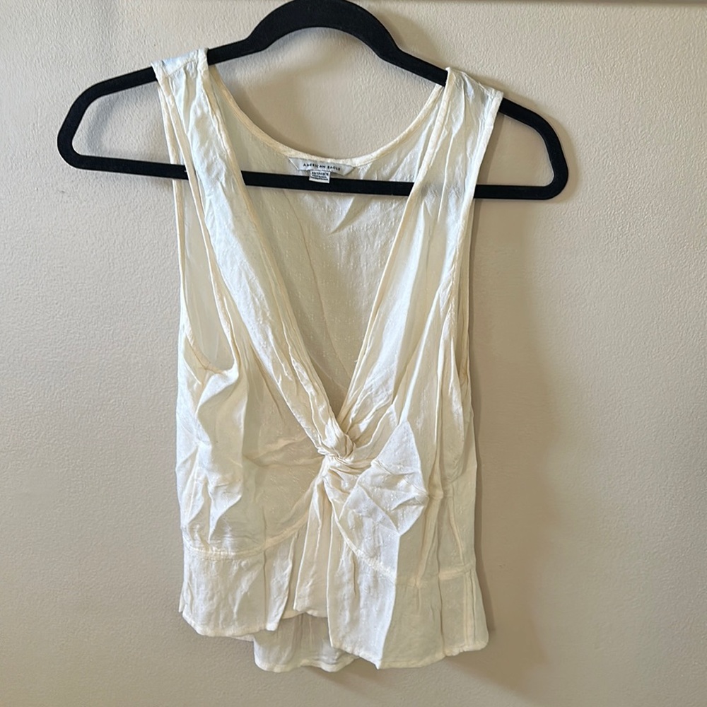 tie front flowy cream tank top